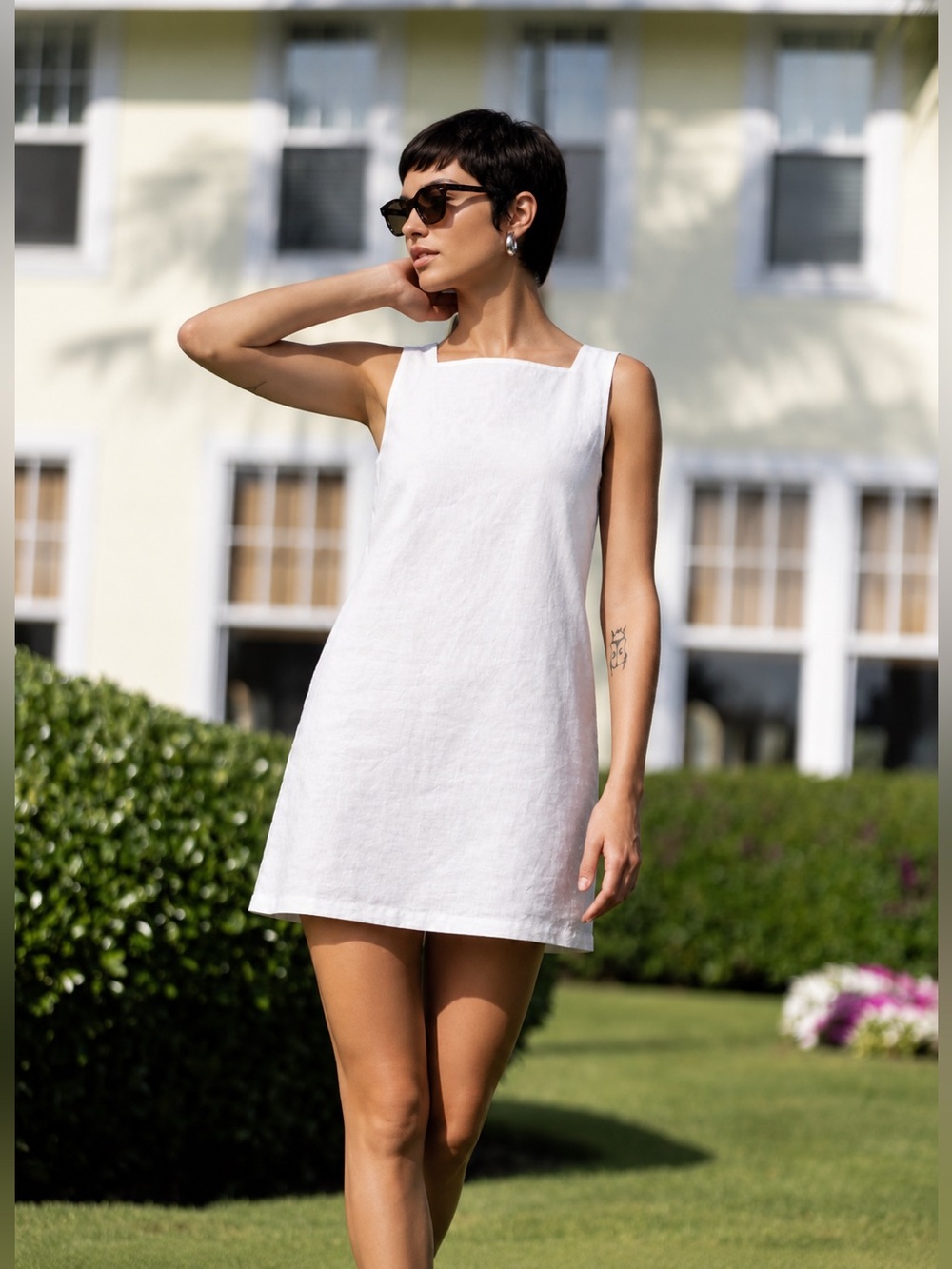 Julia Amory Serena Linen Mini Shift Dress – White – XS ✨